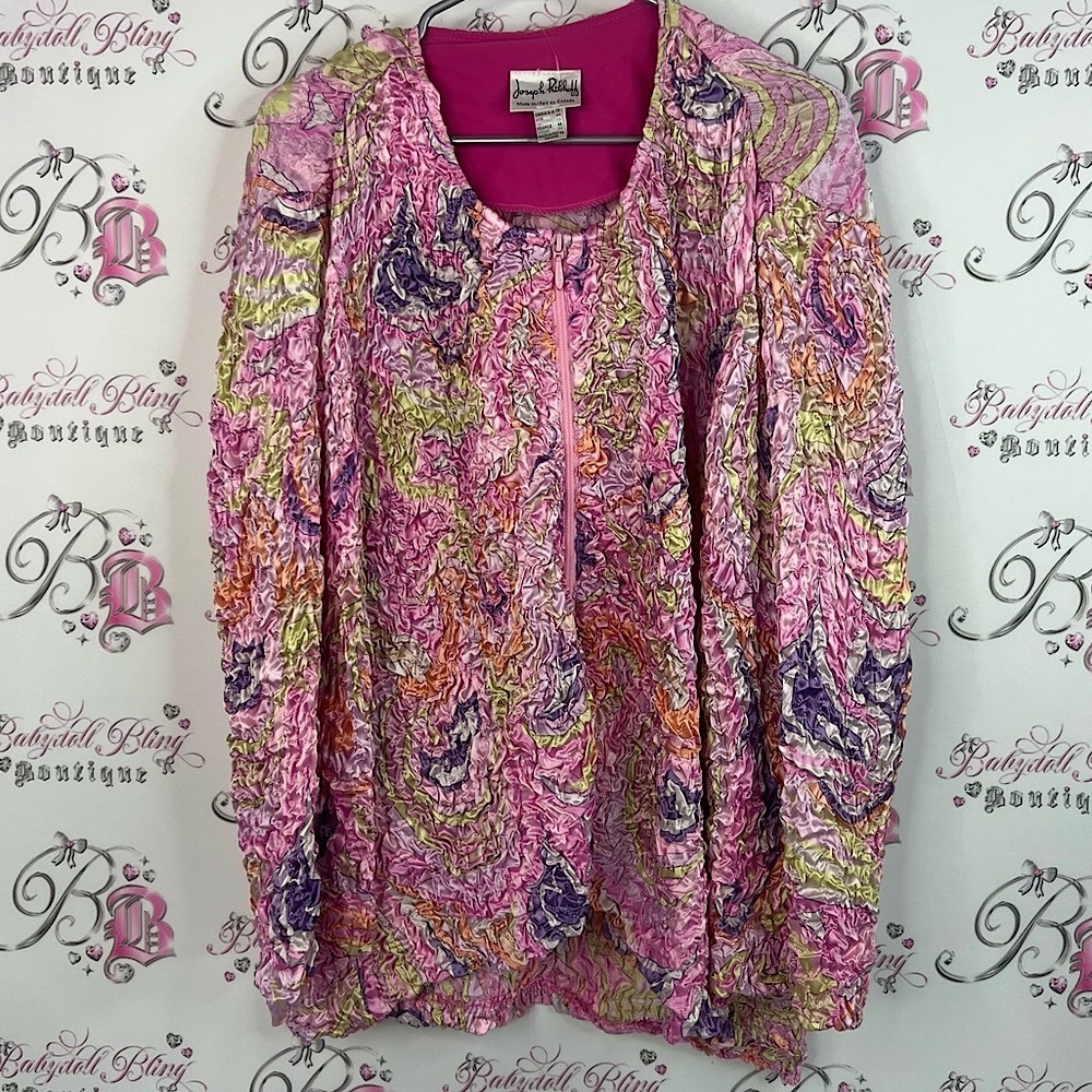 Joseph Ribkoff cardigan zip up coat jacket light Multicolor Crinkle Blouse